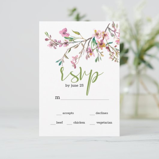 Roze Cherry Blossom Floral Wedding RSVP-kaart RSVP Kaartje (Staand voorkant)