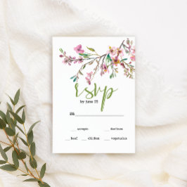 Roze Cherry Blossom Floral Wedding RSVP-kaart RSVP Kaartje