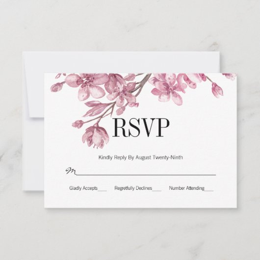 Roze Cherry Blossom Floral Wedding RSVP Kaartje (Voorkant)