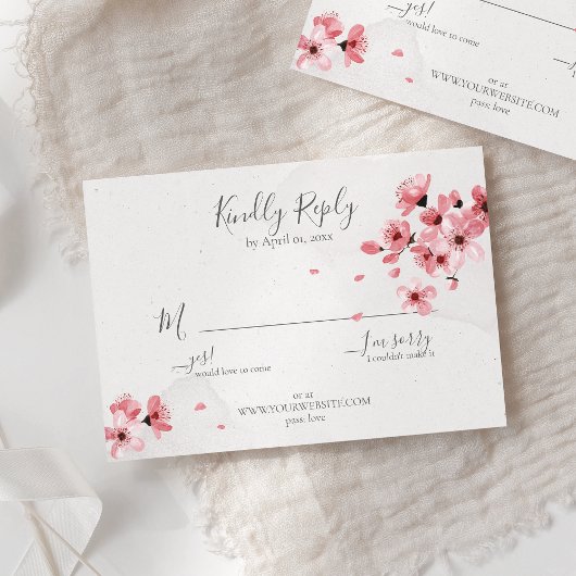 Roze Cherry Blossom Floral Wedding RSVP Kaartje