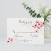 Roze Cherry Blossom Floral Wedding RSVP Kaartje (Staand voorkant)