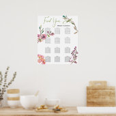 Roze Cherry Blossom Floral Wedding Seding Chart Poster (Keuken)