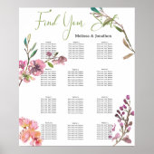 Roze Cherry Blossom Floral Wedding Seding Chart Poster (Voorkant)