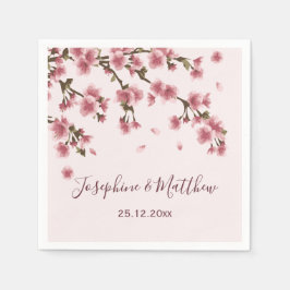Roze Cherry Blossom Floral Wedding Servet