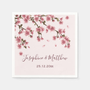 Roze Cherry Blossom Floral Wedding Servet