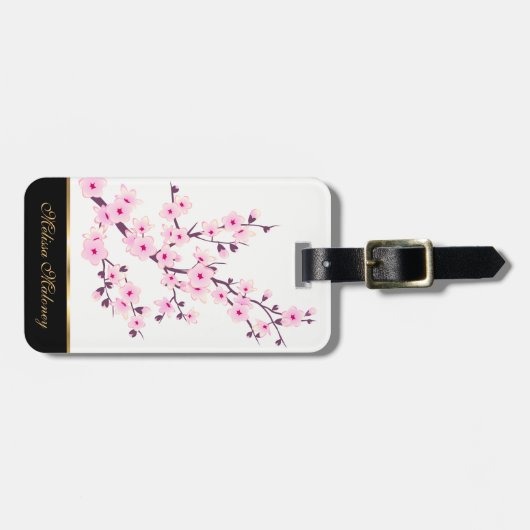 Roze Cherry Blossom Floral White Aangepast Bagagelabel (Voorkant horizontaal)