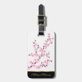 Roze Cherry Blossom Floral White Aangepast Bagagelabel (Voorkant verticaal)