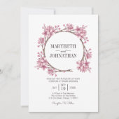 Roze Cherry Blossom Floral Wreath Wedding Kaart (Voorkant)