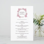Roze Cherry Blossom Floral Wreath Wedding Menu (Staand voorkant)