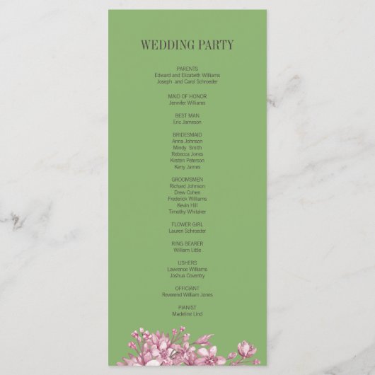 Roze Cherry Blossom Floral Wreath Wedding Programm Programmakaart (Achterkant)