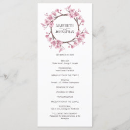 Roze Cherry Blossom Floral Wreath Wedding Programm Programmakaart