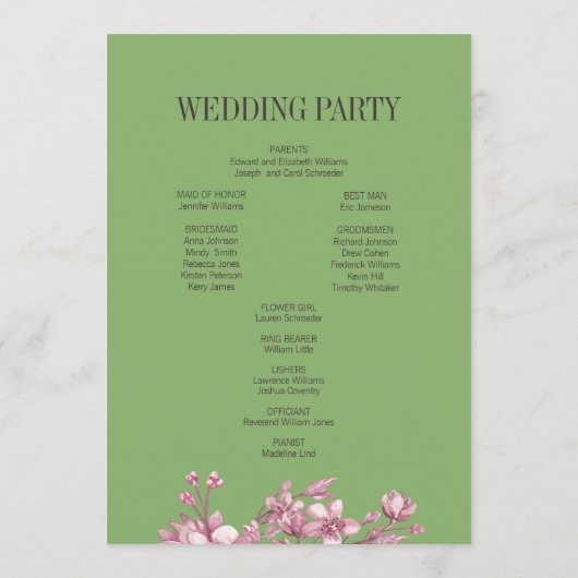 Roze Cherry Blossom Floral Wreath Wedding Programm Programmakaart (Achterkant)