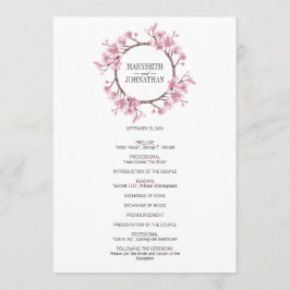Roze Cherry Blossom Floral Wreath Wedding Programm Programmakaart