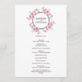 Roze Cherry Blossom Floral Wreath Wedding Programm Programmakaart (Voorkant)