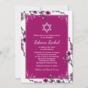 Roze Cherry Blossom Flower Bat Mitzvah Uitnodiging