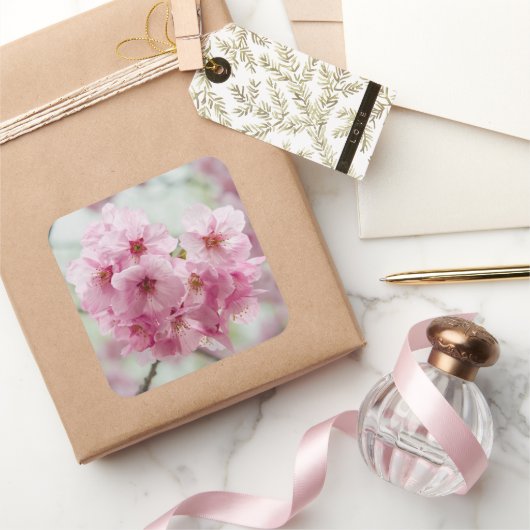 Roze Cherry Blossom Flower, Japan Photography Vierkante Sticker (Geschenken)