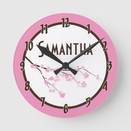 Roze Cherry Blossom Flower Personalized Clock Ronde Klok (Voorkant)