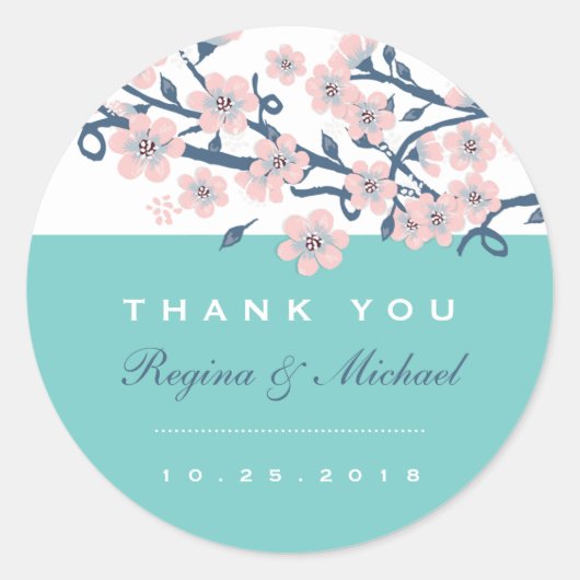 Roze Cherry Blossom Flower Wedding Favor Sticker (Voorkant)