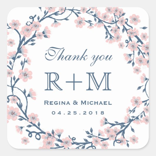 Roze Cherry Blossom Flower Wedding Favor Sticker (Voorkant)