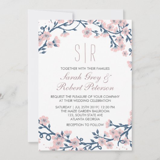 Roze Cherry Blossom Flower Wedding Invitation Kaart (Voorkant)