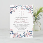 Roze Cherry Blossom Flower Wedding Invitation Kaart (Staand voorkant)