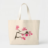 Roze Cherry Blossom Flowers Tortelduifjes Canvas t Grote Tote Bag (Voorkant)