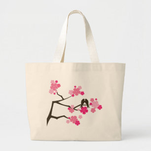 Roze Cherry Blossom Flowers Tortelduifjes Canvas t Grote Tote Bag