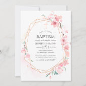 Roze Cherry Blossom Geometric Baptisme Kaart (Voorkant)