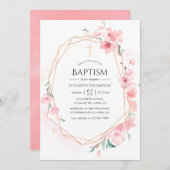 Roze Cherry Blossom Geometric Baptisme Kaart (Voorkant / Achterkant)