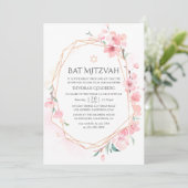Roze Cherry Blossom Geometric Bat Mitzvah Kaart (Staand voorkant)