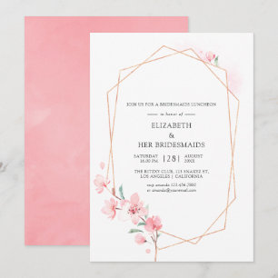 Roze Cherry Blossom Geometric Bridesmaids Luncheon Kaart