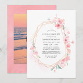 Roze Cherry Blossom Geometric Celebration of Life Kaart (Voorkant / Achterkant)