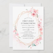 Roze Cherry Blossom Geometric Heilige Communie Kaart (Voorkant)