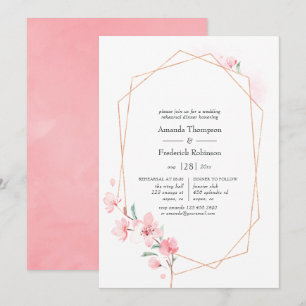 Roze Cherry Blossom Geometric Rehearsal Dinner Kaart