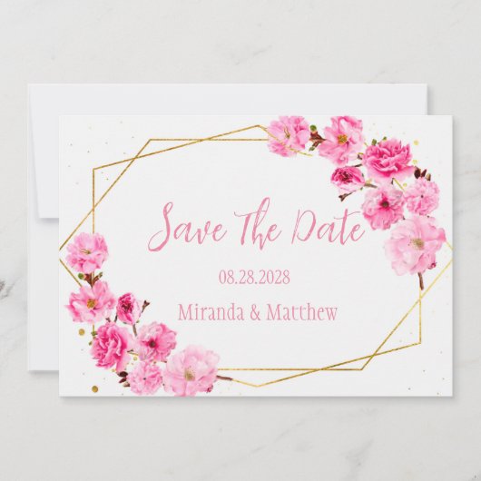 Roze Cherry Blossom Geometric sparen de datumkaart Kaart (Voorkant)