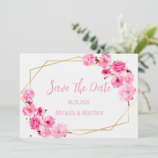 Roze Cherry Blossom Geometric sparen de datumkaart Kaart (Staand voorkant)