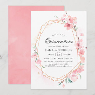Roze Cherry Blossom Geometric Spring Quinceañera Kaart