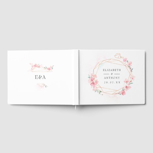 Roze Cherry Blossom Geometric Spring Wedding Gastenboek (Volledig)