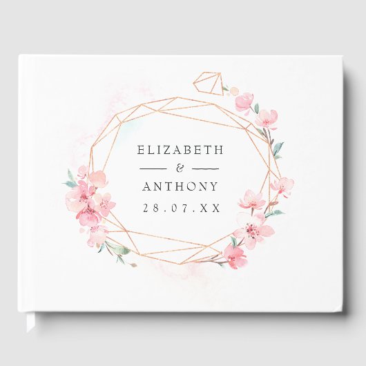 Roze Cherry Blossom Geometric Spring Wedding Gastenboek (Voorkant)