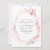 Roze Cherry Blossom Geometric Spring Wedding Kaart (Voorkant)
