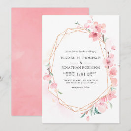 Roze Cherry Blossom Geometric Spring Wedding Kaart