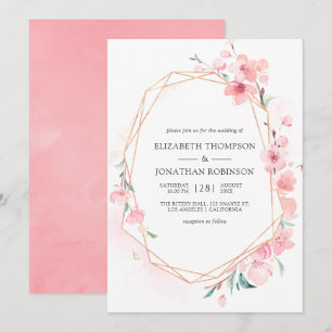 Roze Cherry Blossom Geometric Spring Wedding Kaart