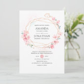 Roze Cherry Blossom Geometric Spring Wedding Kaart (Staand voorkant)