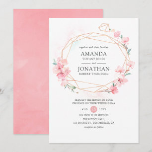 Roze Cherry Blossom Geometric Spring Wedding Kaart