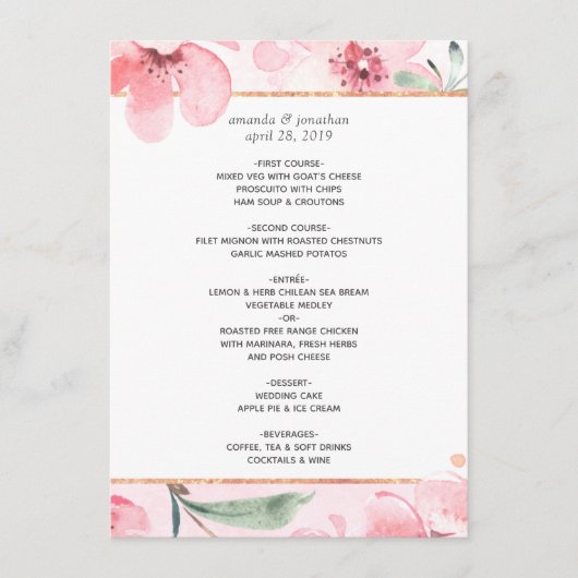 Roze Cherry Blossom Geometric Spring Wedding Menu (Voorkant)