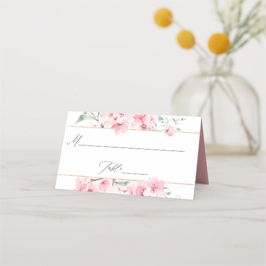Roze Cherry Blossom Geometric Spring Wedding Plaatskaartje (Voorkant)