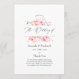 Roze Cherry Blossom Geometric Spring Wedding Programmakaart