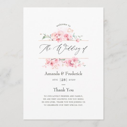 Roze Cherry Blossom Geometric Spring Wedding Programmakaart (Voorkant)