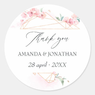 Roze Cherry Blossom Geometric Spring Wedding Ronde Sticker
