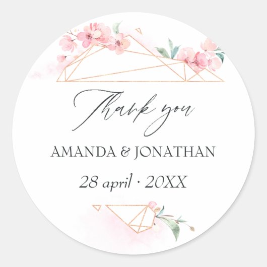 Roze Cherry Blossom Geometric Spring Wedding Ronde Sticker (Voorkant)